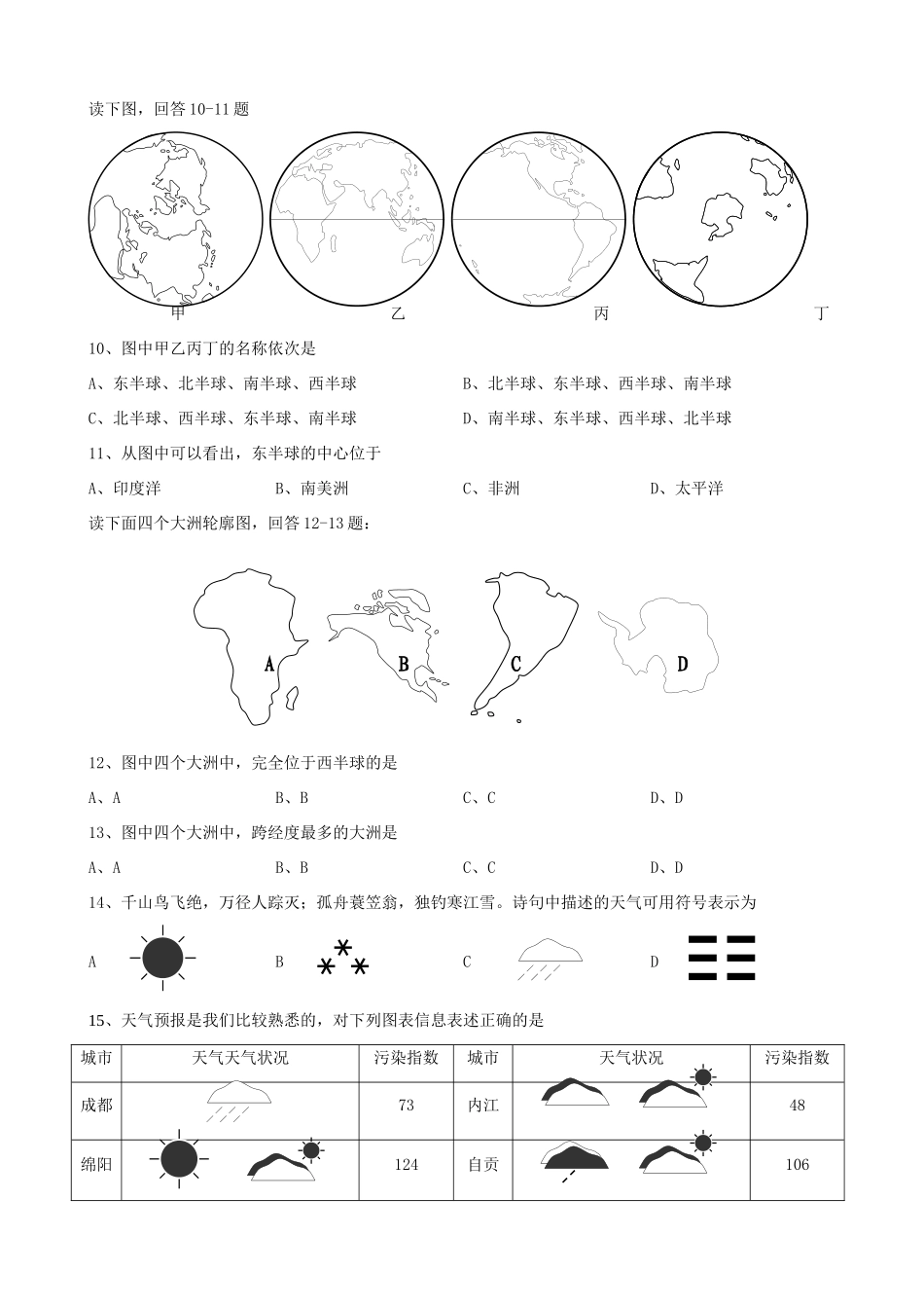 山东省东营市七年级地理上学期期末测试(3) 新人教版试卷_第2页