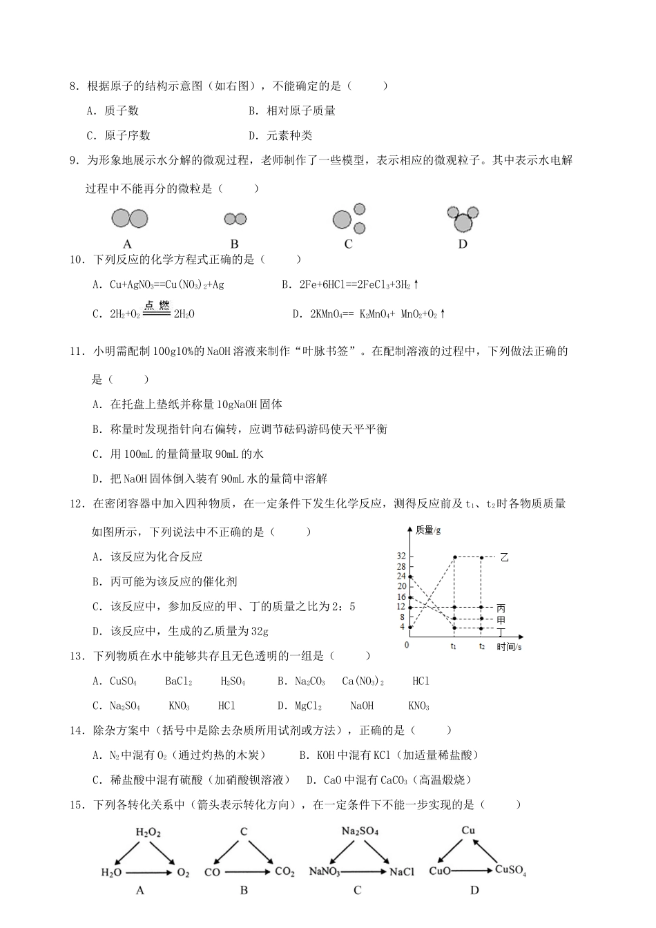 九年级化学下学期第二次定时作业试卷_第2页