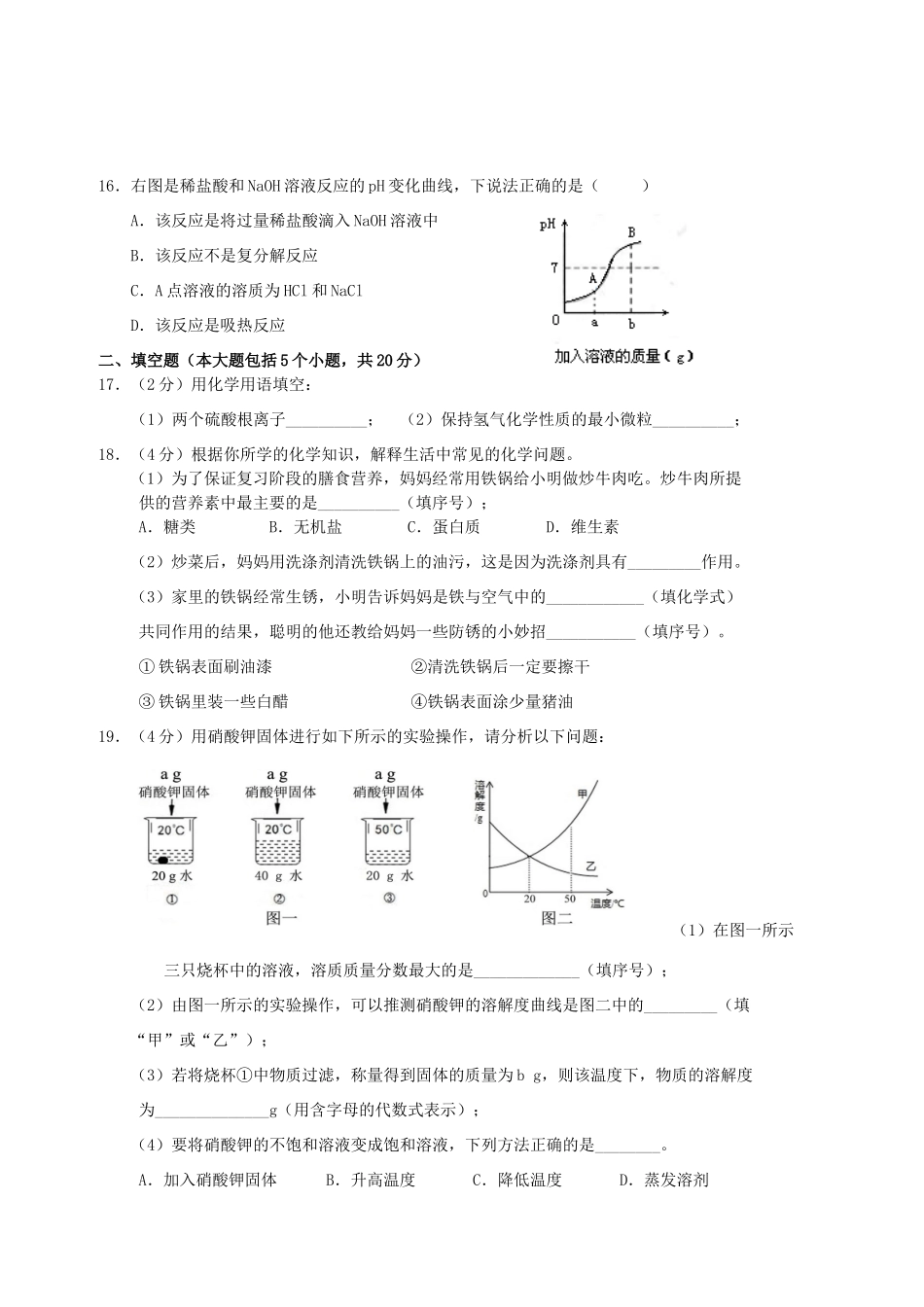 九年级化学下学期第二次定时作业试卷_第3页