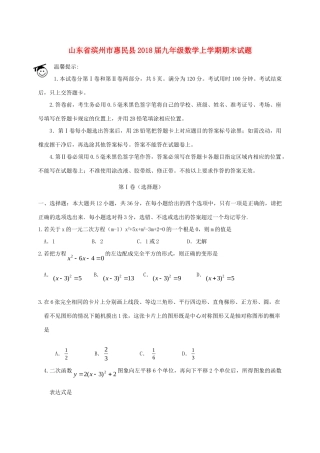 山东省滨州市惠民县九年级数学上学期期末试卷 新人教版试卷
