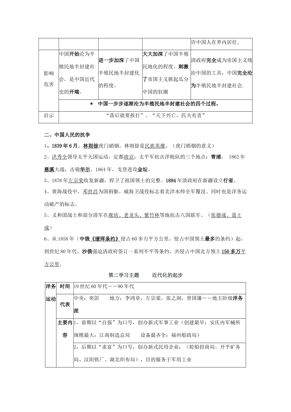 八年级历史上册 基础知识归纳梳理图表复习试卷_第2页