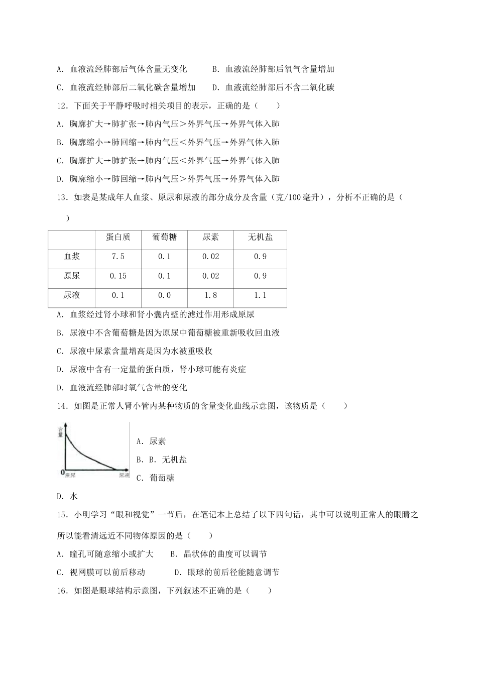 山东省滨州市惠民县七年级生物下学期第三次月考试卷_第3页