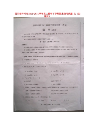 四川省泸州市高二数学下学期期末统考试卷 文试卷