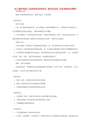 初三数学相似三角形的性质和判定 相似多边形 位似变换知识精讲 湘教版 试题