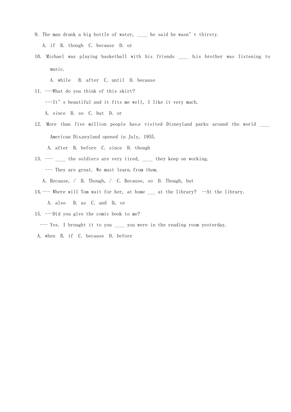 中考英语 连词语法复习 人教新目标版试卷_第3页