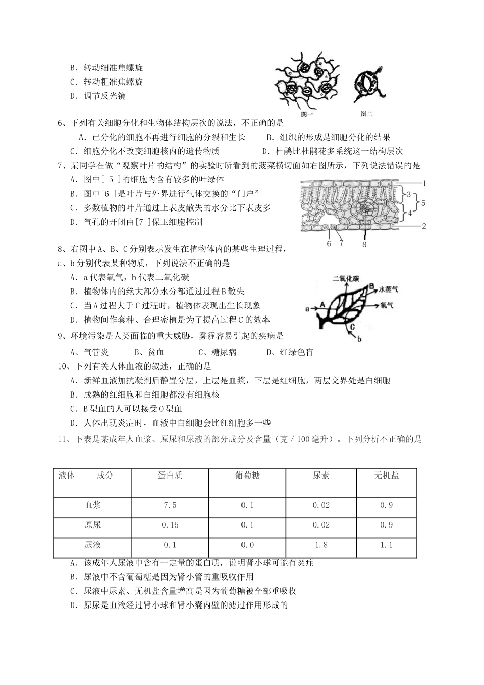 山东省临沂市蒙阴县 八年级生物下学期期中试卷_第2页