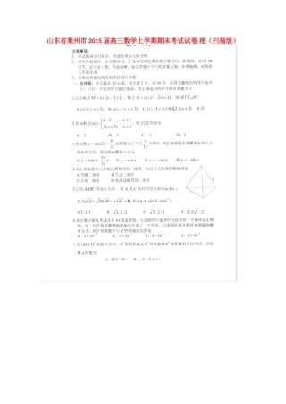 山东省莱州市高三数学上学期期末考试试卷 理试卷