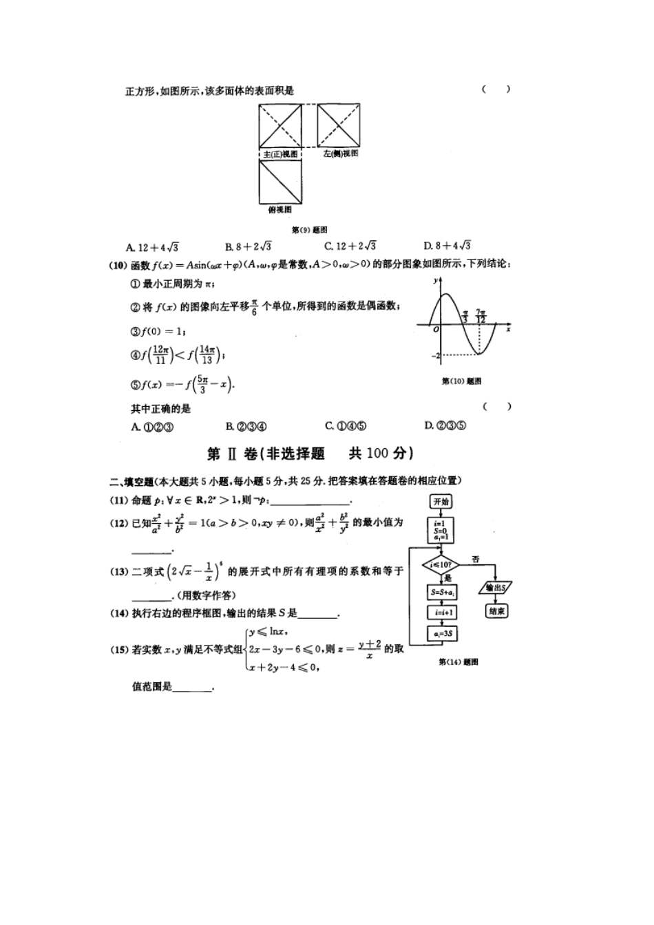 安徽省高三数学开学第一考试卷 理 (扫描版)新人教A版试卷_第2页