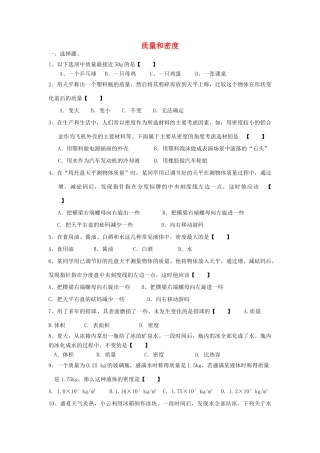 中考物理专题训练 质量和密度试卷