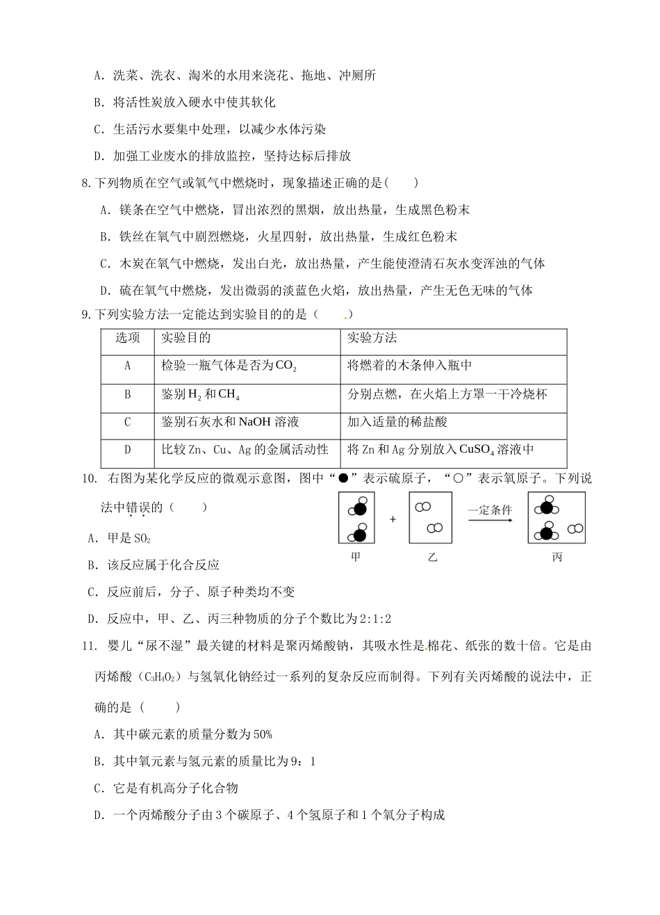 九年级化学下学期4月一诊考试试卷_第2页