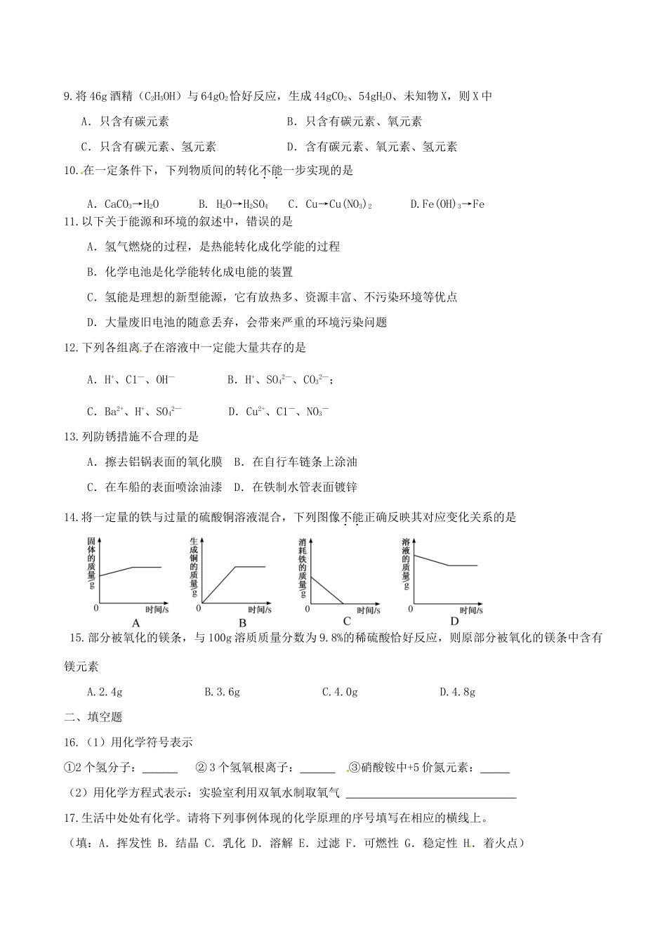 九年级化学自编模拟试卷(1) 新人教版试卷_第2页