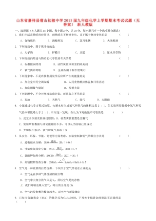 山东省嘉祥县九年级化学上学期期末考试试卷 新人教版试卷