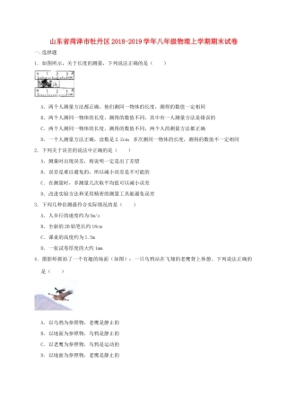 山东省菏泽市牡丹区 八年级物理上学期期末试卷试卷