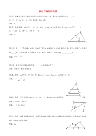 九年级数学上册 196相似三角形的性质 同步试卷 北京课改版试卷