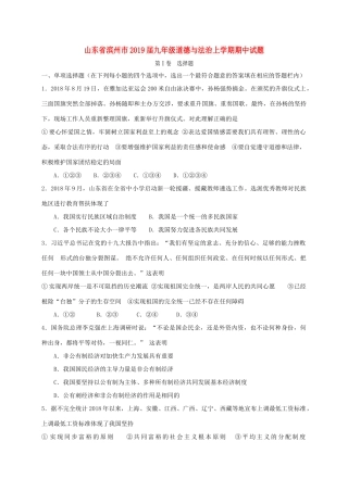 山东省滨州市九年级道德与法治上学期期中试卷
