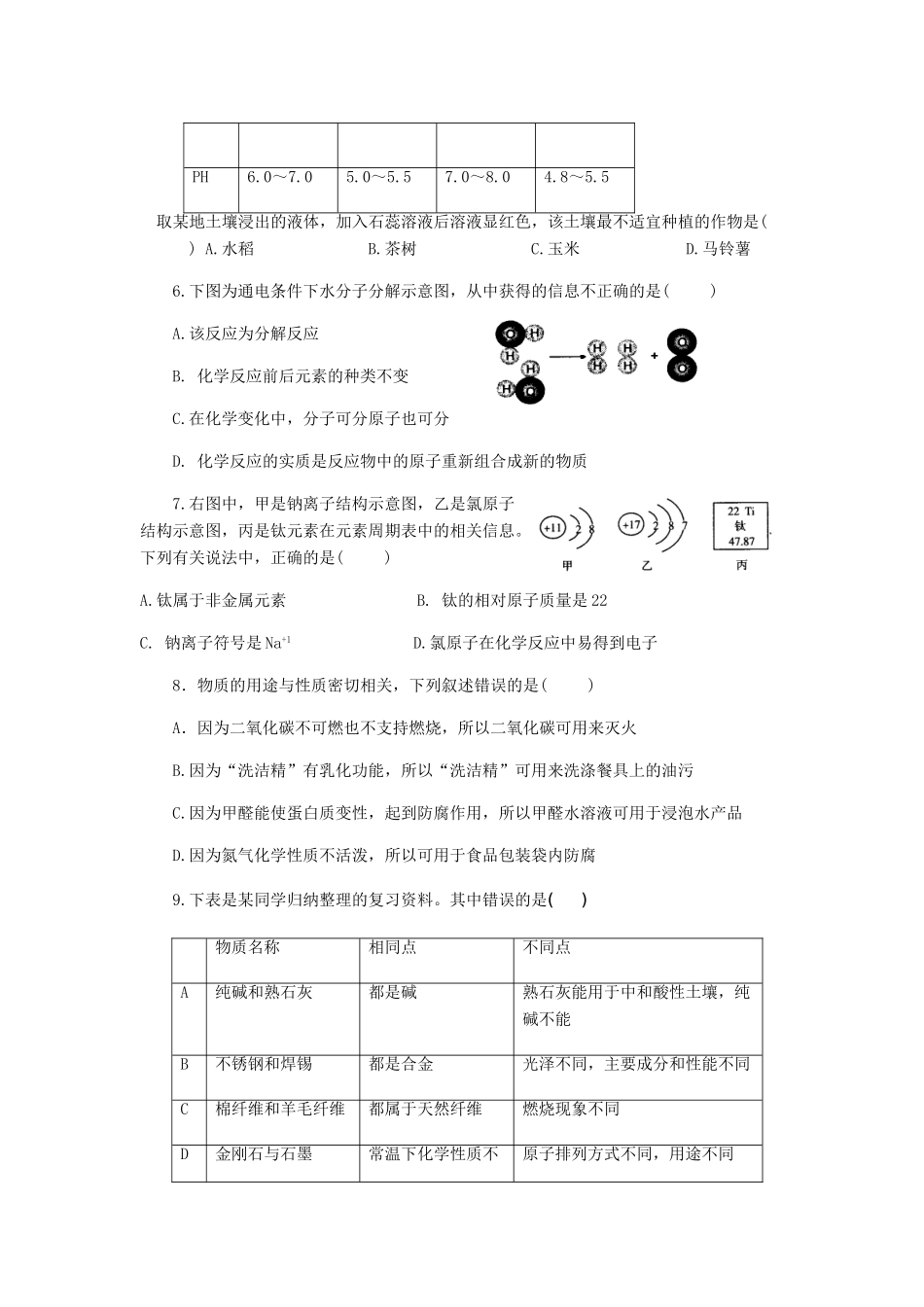 九年级化学中考例证试卷_第2页