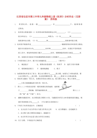 九年级物理上册(杠杆)分时作业 苏科版试卷