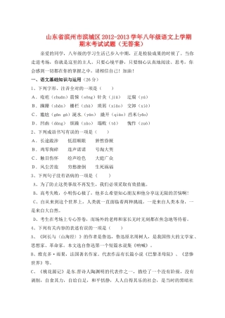 山东省滨州市滨城区八年级语文上学期期末考试试卷试卷