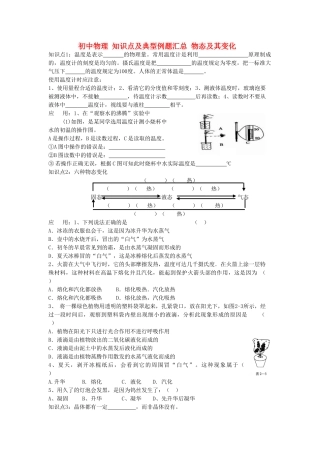初中物理 知识点及典型例题汇总 物态及其变化(无答案) 试题