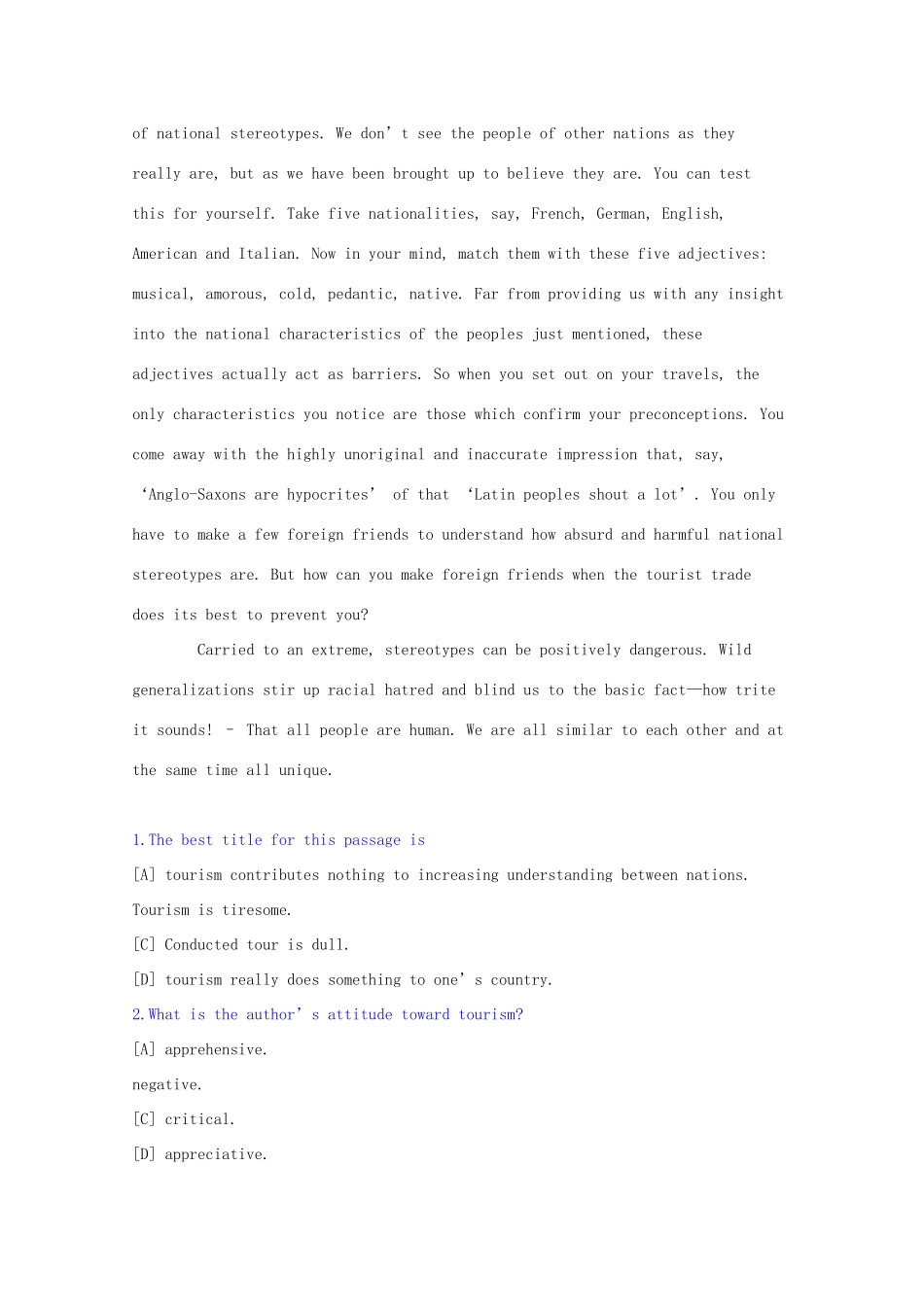 四川省丹棱县高考英语二轮复习 阅读理解基础训练(2)试卷_第2页