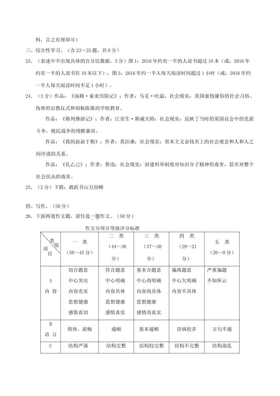 初中语文学业水平考试第二次复习检测试题答案 0607117_第3页