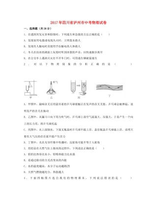 四川省泸州市中考物理真题试卷(含解析)试卷