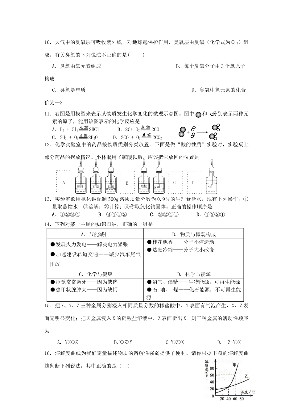 初中毕业化学学业考试模拟试题10 北师大版 试题_第2页