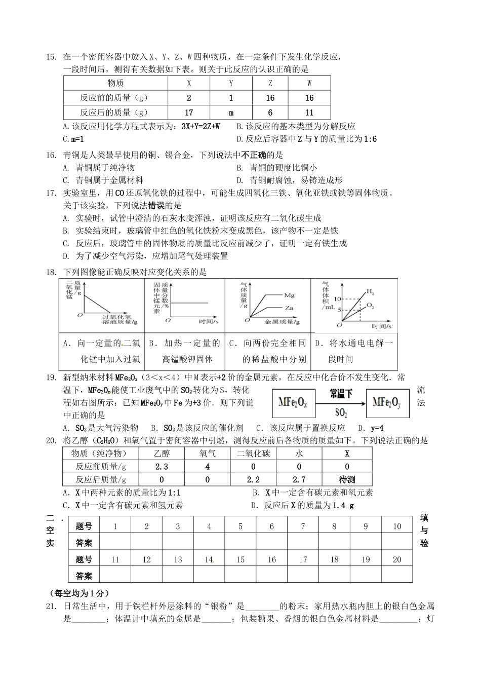 九年级化学上学期第15周周练试卷 新人教版试卷_第2页