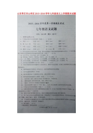山东枣庄市山亭区七年级语文上学期期末试卷新人教版试卷