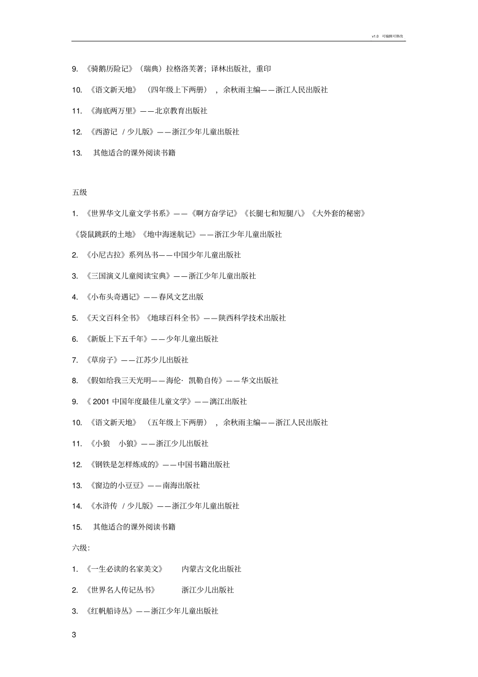 书香校园学生阅读推荐书目_第3页