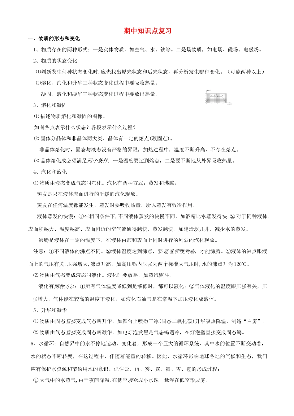 九年级物理 期中知识点复习 沪科版试卷_第1页