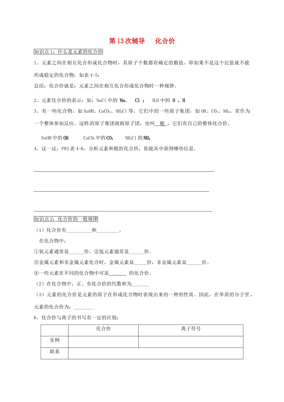 九年级化学上学期辅导试卷13 新人教版试卷_第1页