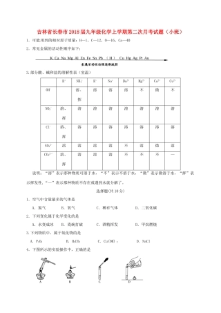九年级化学上学期第二次月考试卷(小班) 新人教版试卷