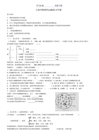 乳山怡园中学八年级生物上册人体内物质的运输复习学案