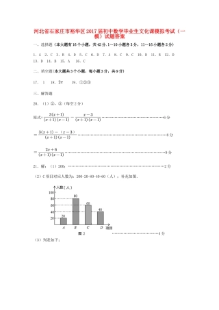 初中数学毕业生文化课模拟考试(一模)试题答案 040523