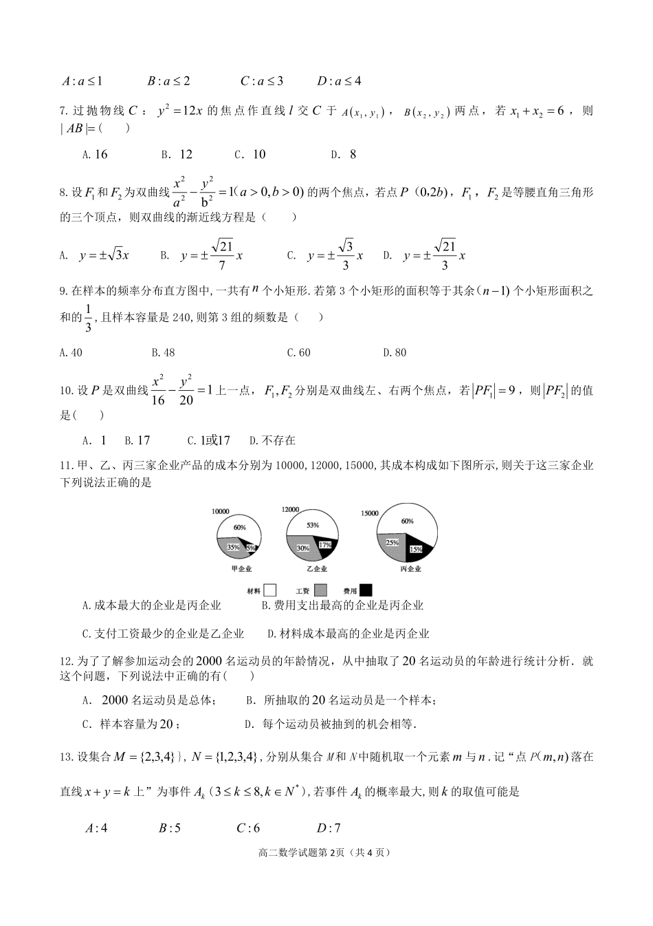 山东省滨州市十二校联考学高二数学上学期期中试卷(PDF) 山东省滨州市十二校联考-学高二数学上学期期中试卷(PDF) 山东省滨州市十二校联考-学高二数学上学期期中试卷(PDF)_第2页