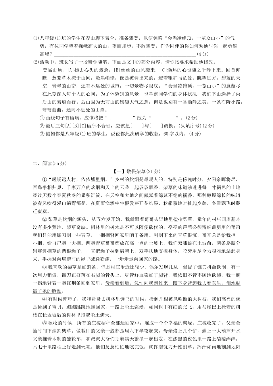 中考语文一模试卷_第2页