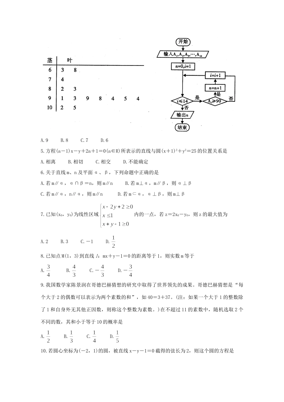 四川省内江市 高二数学上学期期末检测试卷 文试卷_第2页