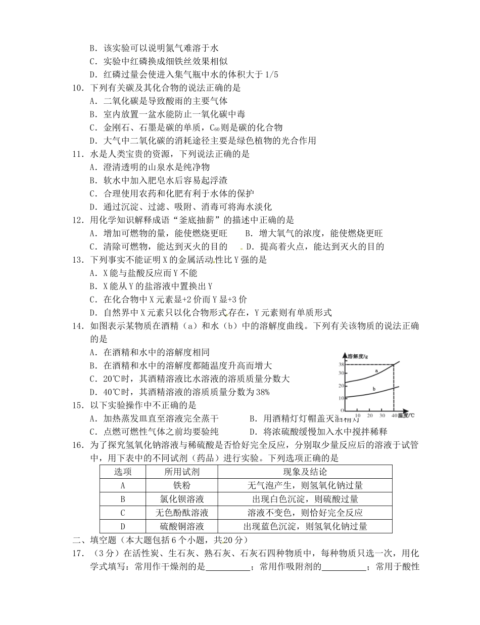 九年级化学下学期6月月考试卷 新人教版试卷_第2页
