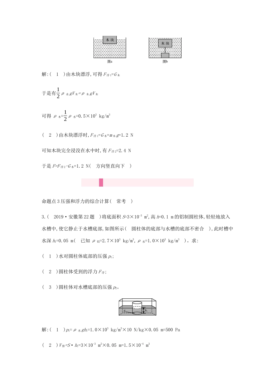 中考物理总复习 模块四 力学 专题四 压强和浮力试卷_第2页