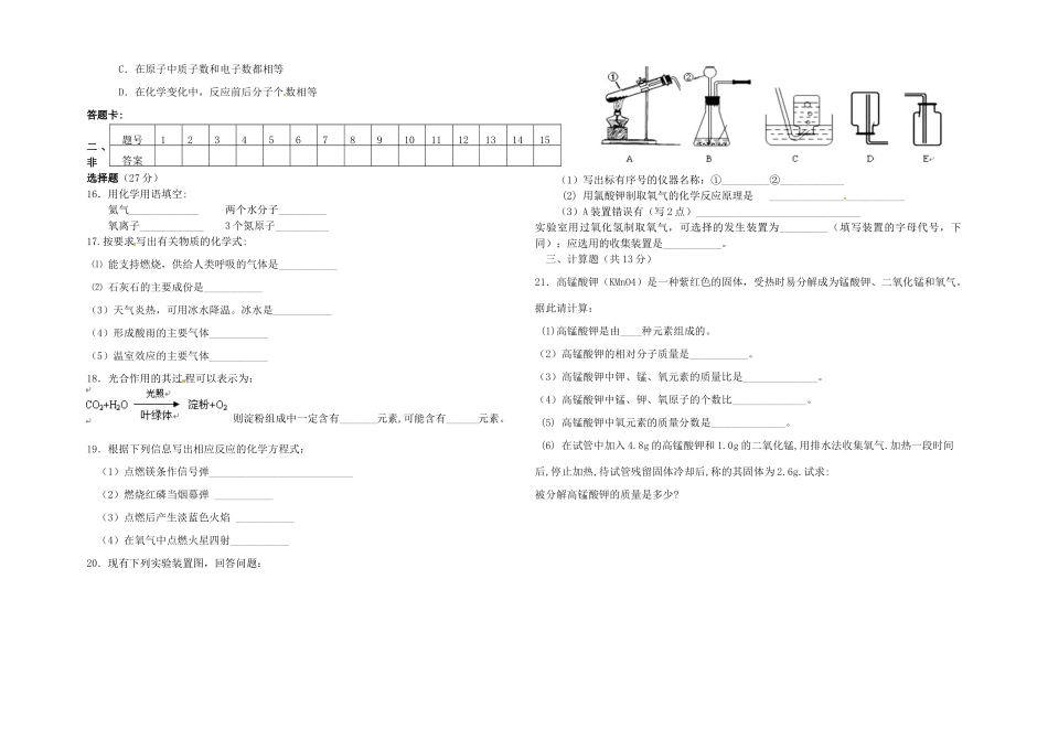 九年级化学11月月考试卷 粤教版试卷_第2页