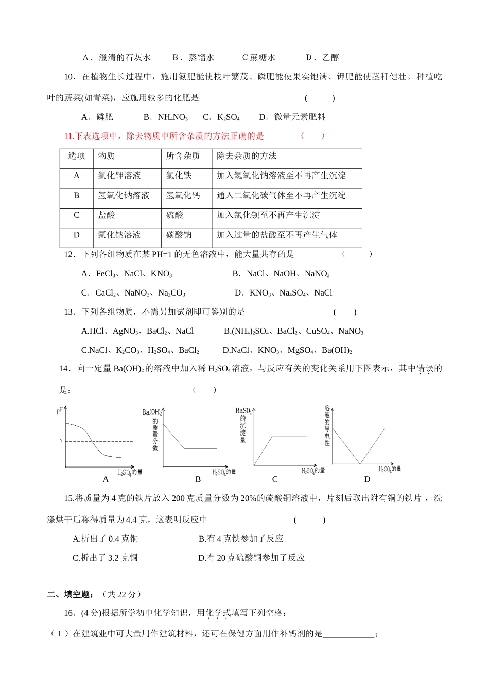 九年级化学下期半期考试试卷人教版试卷_第2页