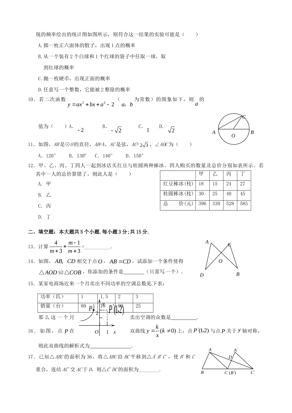山东省济南市中考数学模拟试卷五试卷_第2页