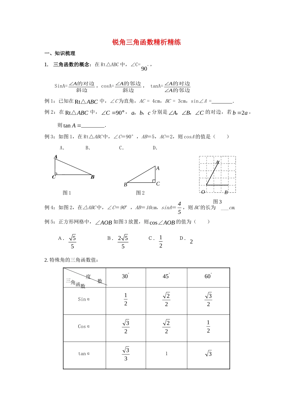 初中数学锐角三角函数精析精练全国通用 试题_第1页
