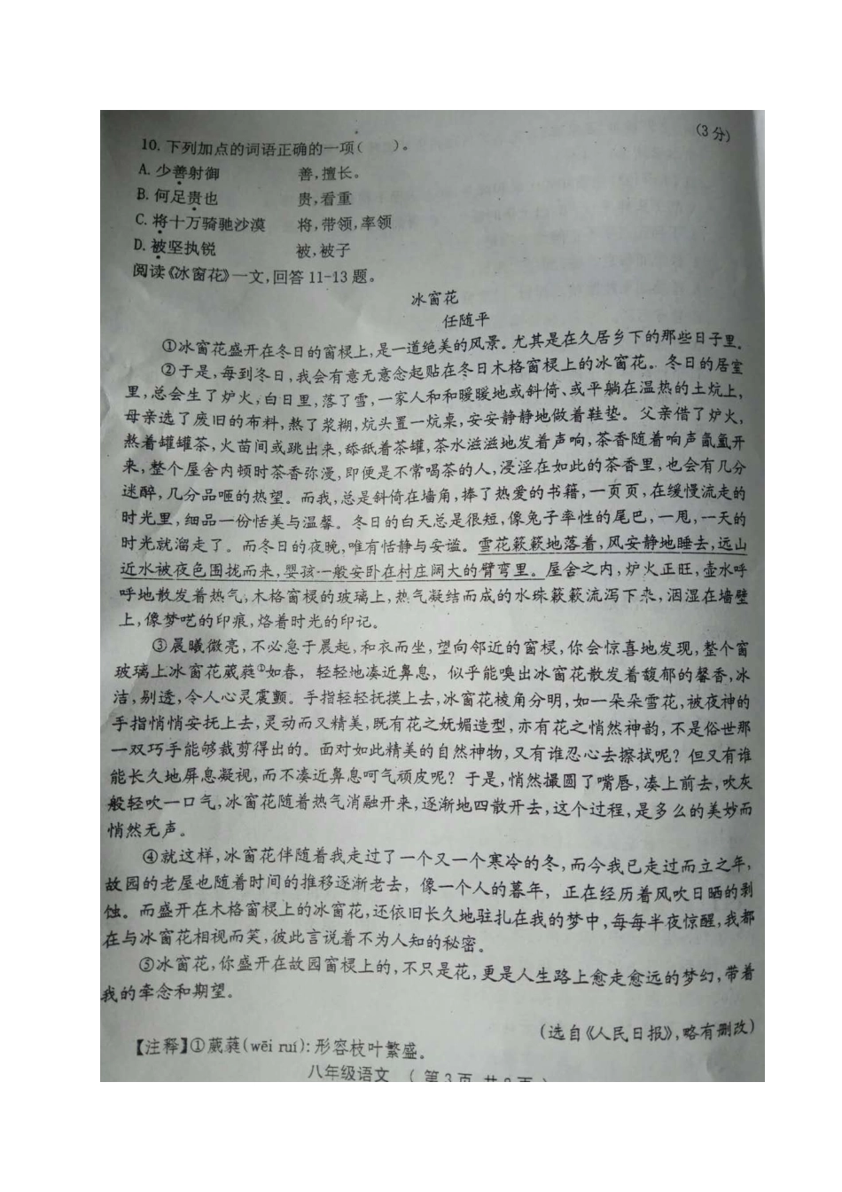 山西省晋中市灵石县 八年级语文下学期期中试卷新人教版试卷_第3页