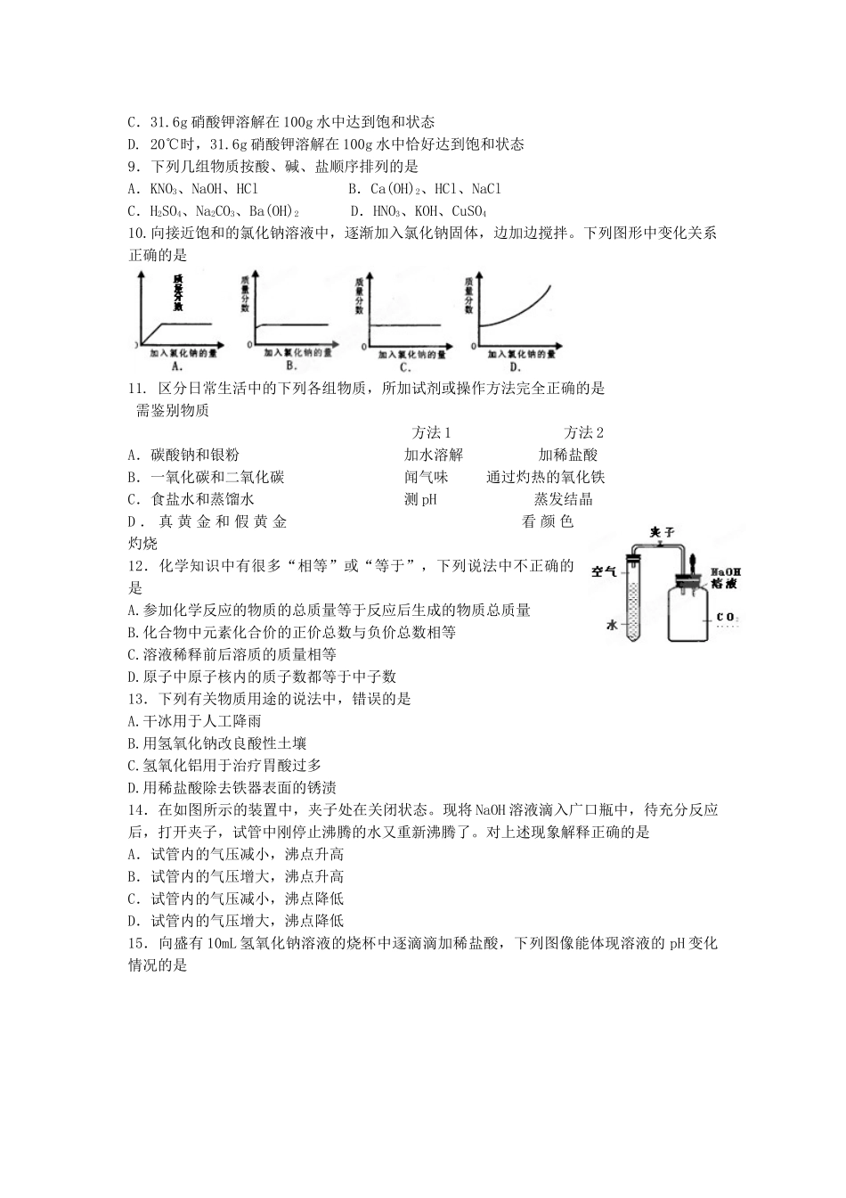 九年级化学下学期第三周周末作业试卷 苏教版试卷_第2页