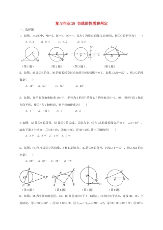 九年级数学下学期复习作业28 切线的性质和判定试卷