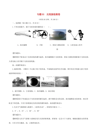 中考物理第一轮复习 专题03 光现象检测卷试卷