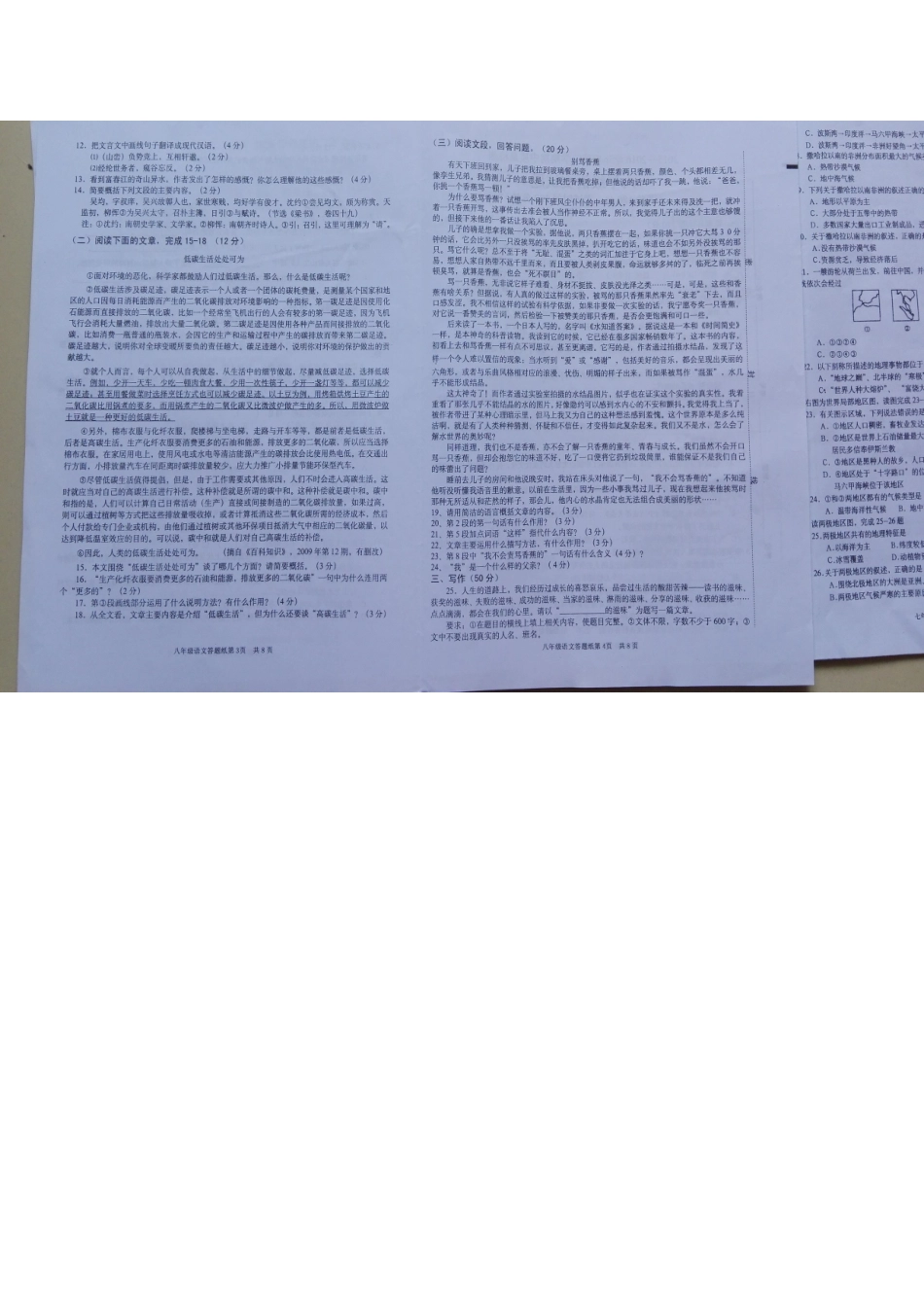 山东省枣庄市峄城区 八年级语文下学期期中试卷北师大版试卷_第3页