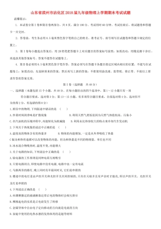 山东省滨州市沾化区九年级物理上学期期末考试试卷 新人教版试卷